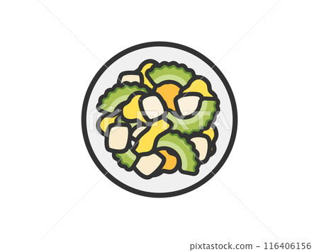 Illustration of Goya Chanpuru icon (line drawing color) 116406156