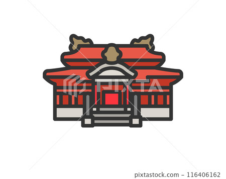 Illustration of Shuri Castle icon (colored line drawing) in Okinawa 116406162