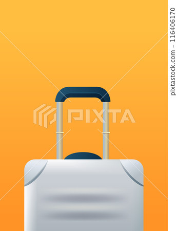 Suitcase with extended handle on gradient orange background travel luggage concept modern design 116406170