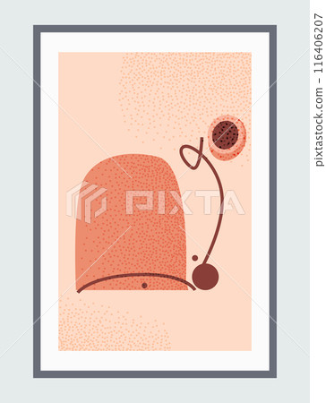 Abstract framed art print minimalistic design geometric shapes dots neutral colors modern wall decor Abstract framed art print minimalistic design geometric shapes dots neutral colors modern wall decor 116406207