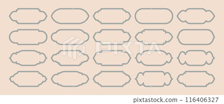 Islamic frames, oriental style objects. Arabic shapes, windows and arches. Traditional ornamental banner, frame. Muslim holidays, Ramadan Kareem. Modern eastern architecture. Vector illustration 116406327