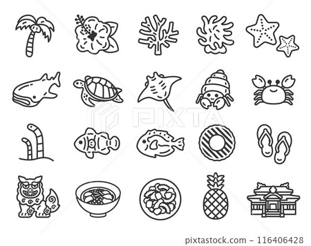 沖繩各種圖示的插圖（線圖） 116406428