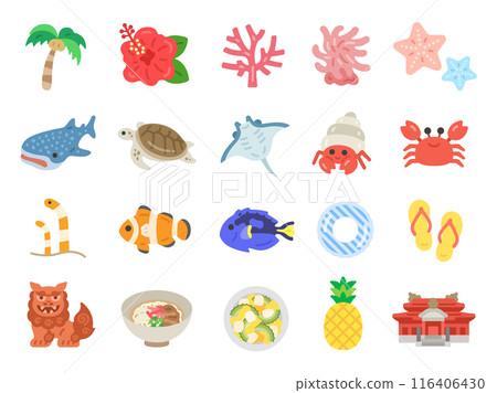 Illustration of various Okinawa icons Illustration of various Okinawa icons 116406430