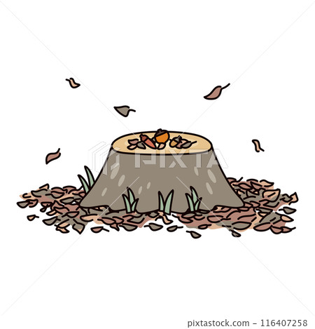 Illustration of fallen leaves and stumps 116407258