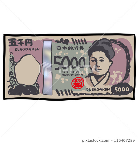 Simple illustration of the new 5,000 yen note Simple illustration of the new 5,000 yen note 116407289