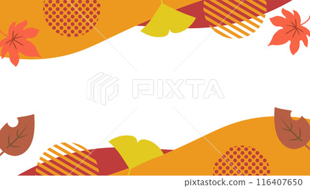秋天的落葉和幾何圖案框架（16:9） 116407650