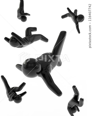 Falling black people icon, white background, vertical, 3D illustration 116407742