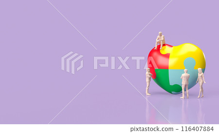 The puzzle heart multicolour  for empathy and teamwork 3d rendering. 116407884