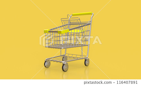The shopping cart on yellow Background  3d  rendering. 116407891