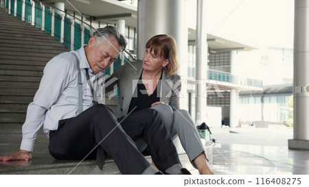 Senior businesswoman empathy with businessman during counseling and encourage. 116408275