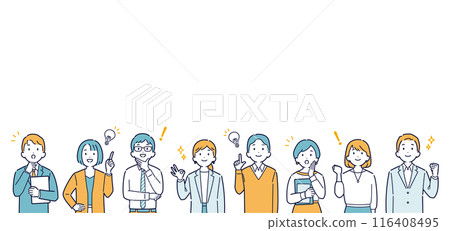 Illustration set of a business person looking up and with a bright expression_headline 116408495
