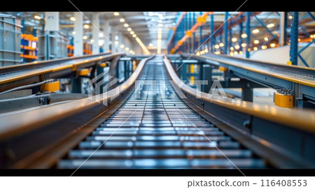 Empty Conveyor belt in distribution center. Generative AI 116408553
