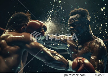 Two man boxers fighting in a boxing ring. Generative AI 116408595