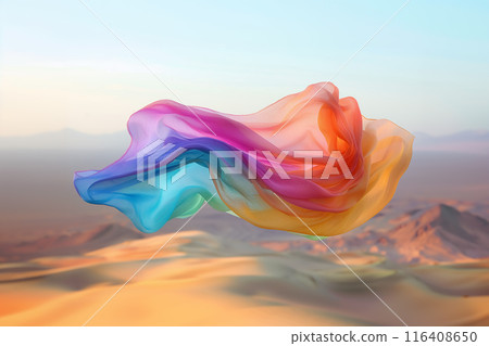 快樂驕傲月背景與彩虹色佈在沙漠中跳舞人工智慧生成的圖像 116408650