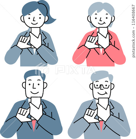 Men and women in suits operating smartphones with smiles 116408667
