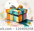Multicolored gift box with bow on white background with bright colors.  116409208
