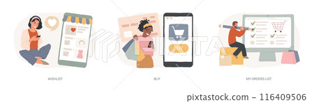 Online shopping isolated concept vector illustration set. 116409506