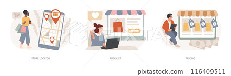 E-commerce website isolated concept vector illustration set. 116409511