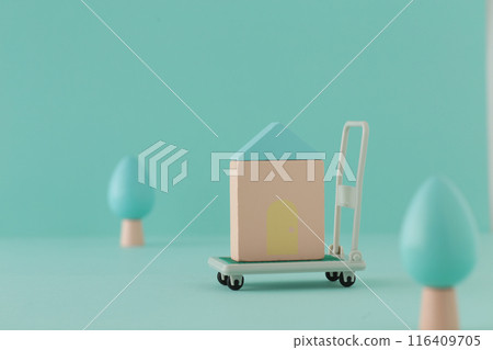 Image of moving house with cart Image of moving house with cart 116409705