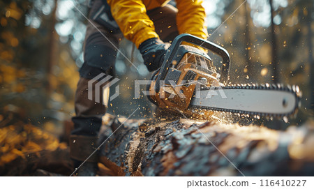 A man cutting trees with a chainsaw AI image 116410227