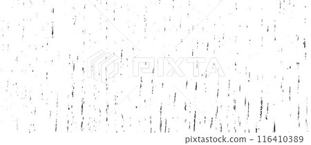 Black grunge wood texture. Grainy wooden overlay background. Distressed bark surface with dust, sand, particles, specks, speckles. Rough dirty stump backdrop of floor, fence, wall, tile. Vector 116410389