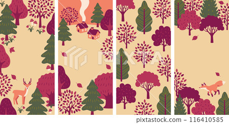 可愛的房子和森林動物,秋季背景集 可愛的房子和森林動物,秋季背景集 116410585