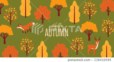 Cute woodland animals, autumn background set 116410595