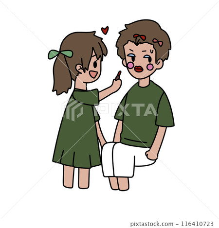 A cartoon of a boy and girl with a green shirt and a green dress A cartoon of a boy and girl with a green shirt and a green dress 116410723