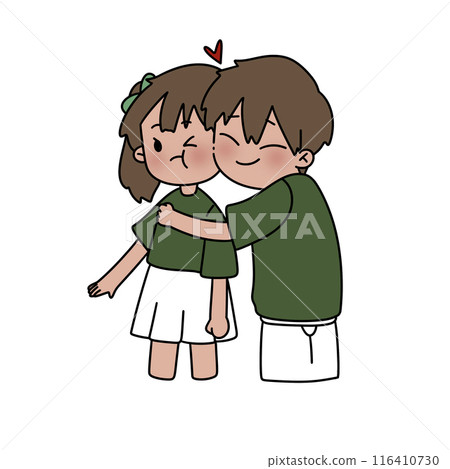A cartoon of a boy and girl hugging each other 116410730