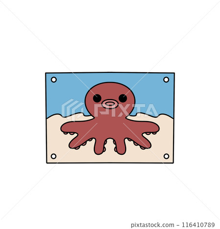 A cartoon octopus is sitting on a beach 116410789