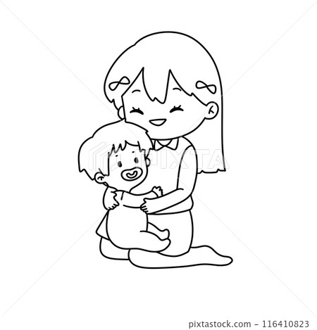 A woman is holding a baby 116410823