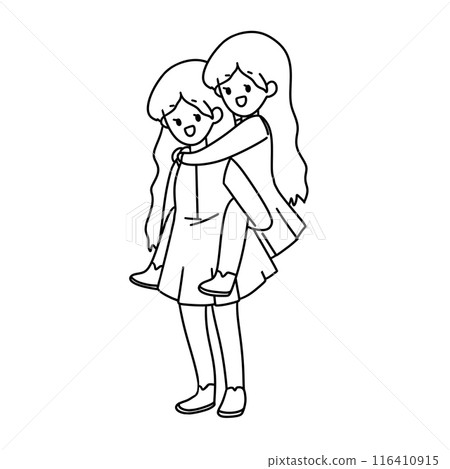 Two girls are holding each other up Two girls are holding each other up 116410915
