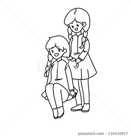 Two girls are sitting on the ground Two girls are sitting on the ground 116410917
