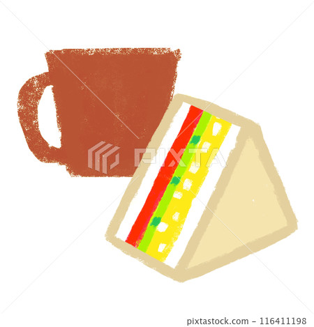 Coffee and sandwich set, crayon touch, illustration 116411198