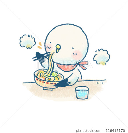 可愛的海鷗美味地吃拉麵的插圖 116412170
