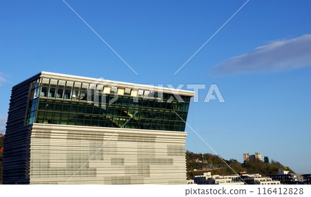 Oslo, Norway New Munch Museum building  Munchmuseet - in Bjorvika district at Oslofjord sea waterfront. Ostlandet, Northern Europe 116412828