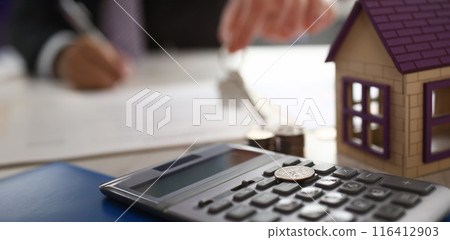 Home Keychain in Real Estate Agent Hand House Rent 116412903