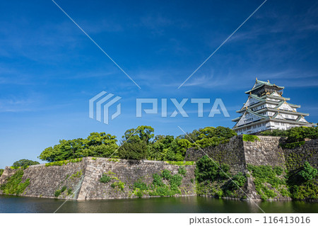 Osaka Castle tower seen from across the moat Osaka Castle tower seen from across the moat 116413016