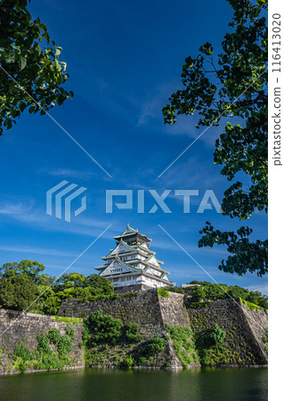 Osaka Castle tower seen from across the moat 116413020
