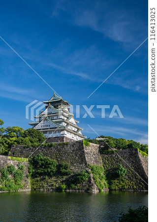 Osaka Castle tower seen from across the moat 116413025