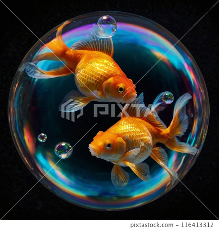 Goldfish swimming in soap bubbles 116413312