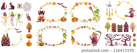 October Halloween Costumed Animals Illustration Material Round Frame Set October Halloween Costumed Animals Illustration Material Round Frame Set 116413370