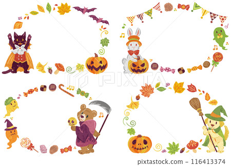 October Halloween Costumed Animals Illustration Material Round Frame Set October Halloween Costumed Animals Illustration Material Round Frame Set 116413374
