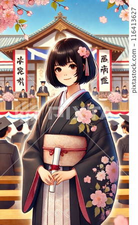 短髮女孩穿著袴出席畢業典禮 116413627