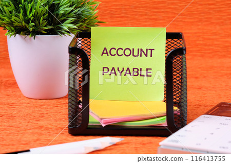 Business concept. Text ACCOUNT PAYABLE on a light green ticker in front of an orange background 116413755