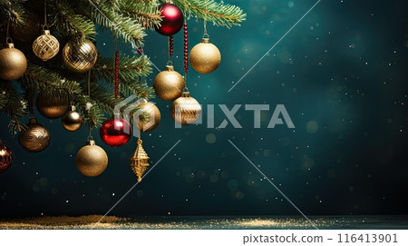 fir tree branches with decorations 116413901