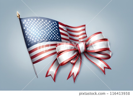 Blank letterhead, frame and USA flag, Labor Day. Isolated on blue background 116413938