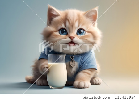 cute cat holding a carafe with fresh milk 116413954