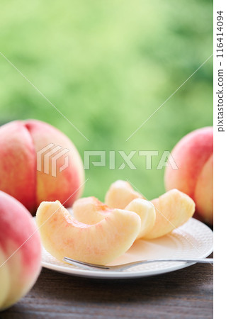 Sliced peaches: Hakuho from Yamanashi Prefecture Sliced peaches: Hakuho from Yamanashi Prefecture 116414094