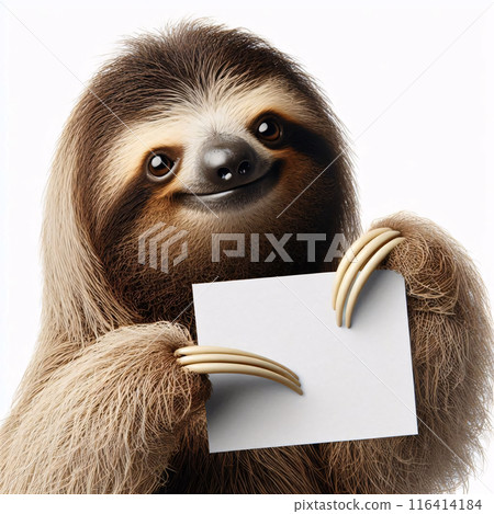 Cute 3d animals holding up an empty white sign, all isolated on a white background 116414184